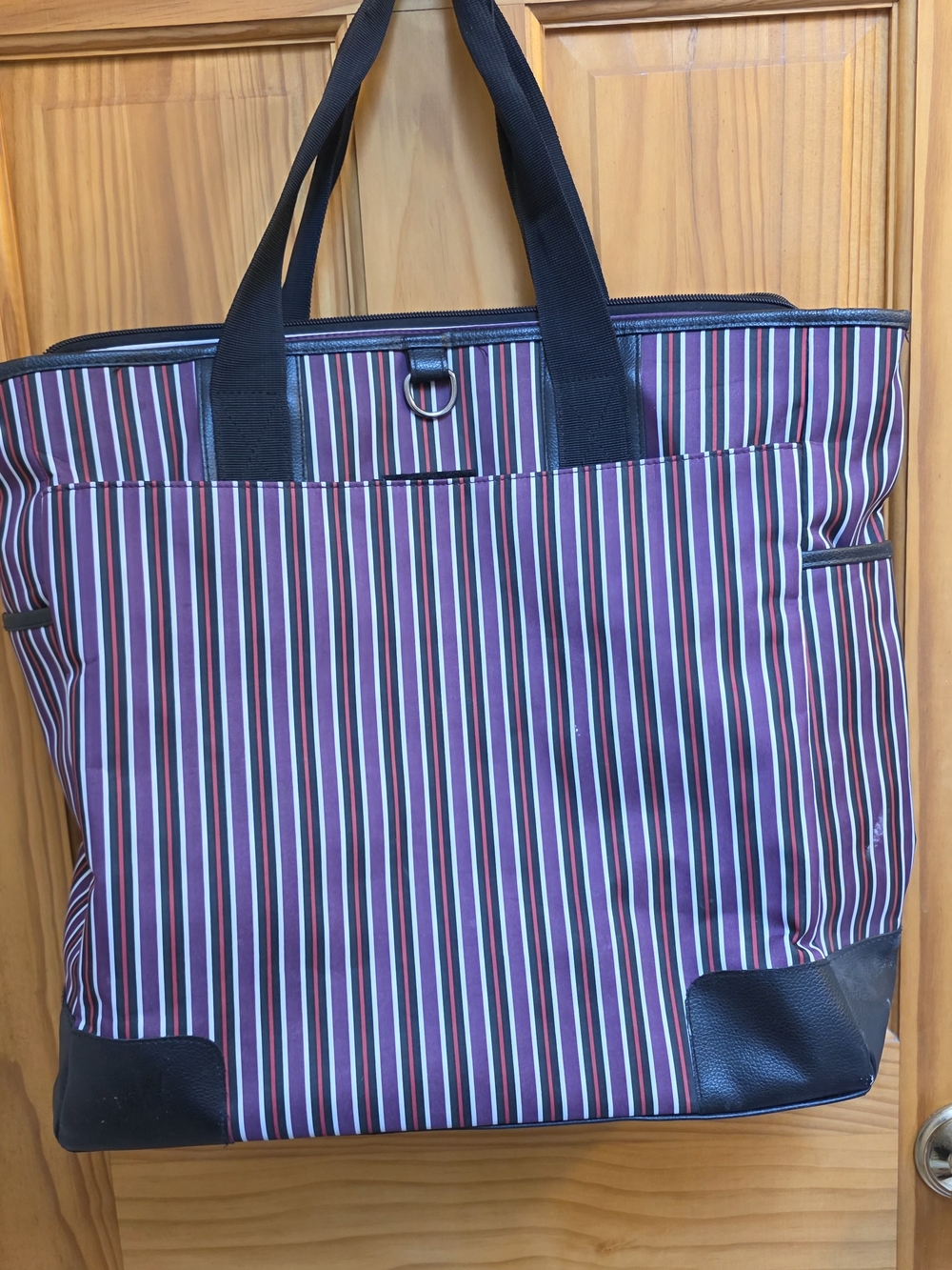 Victoria's Secret Striped Tote Bag for Women - Black and Burgundy